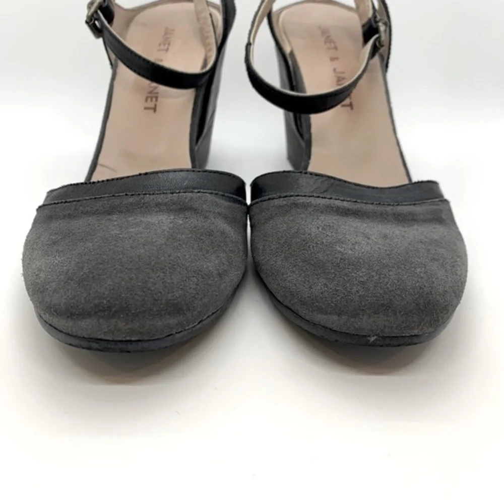 Janet & Janet Round Toe Single Strap Heel Gray Black 39EU Career Academia Office